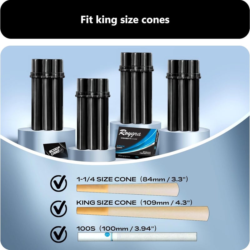 roygra (4 عبوات) حافظة مخروطية بحجم كينغ، علبة سجائر 4 فتحات للحجم العادي مع حاملة ولاعة، صندوق تخزين بسعة 4 أو 6، ملحقات تدخين صغيرة لورق التدخين المسبق - Image 3